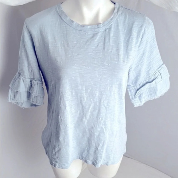 Dylan Light Blue Double Ruffle Sleeve Tee Slub Cotton - Picture 1 of 9